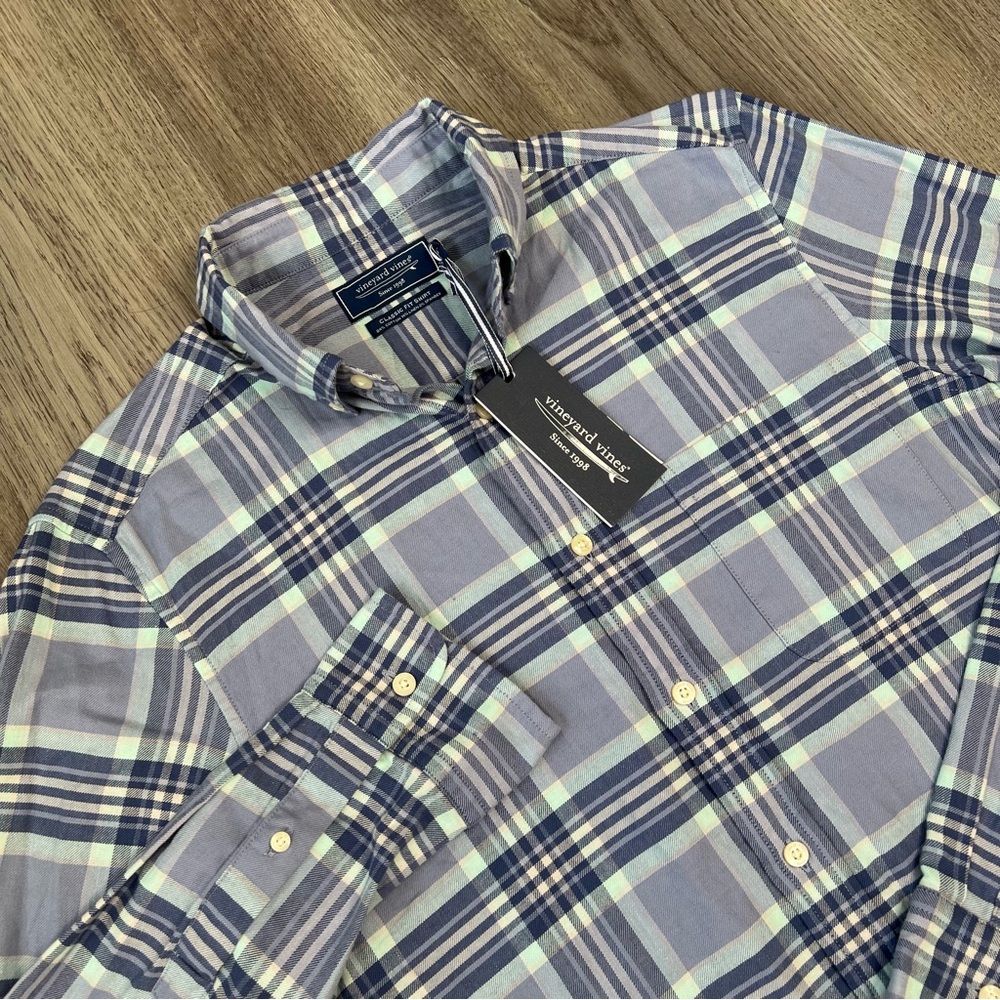 NEW Vineyard Vines Men’s Classic Fit Plaid Island Twill Shirt Small Blue‎ Summer